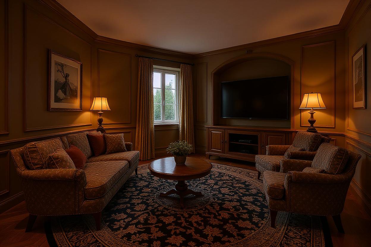 Home staging home cinéma : ambiance Hollywood Regency